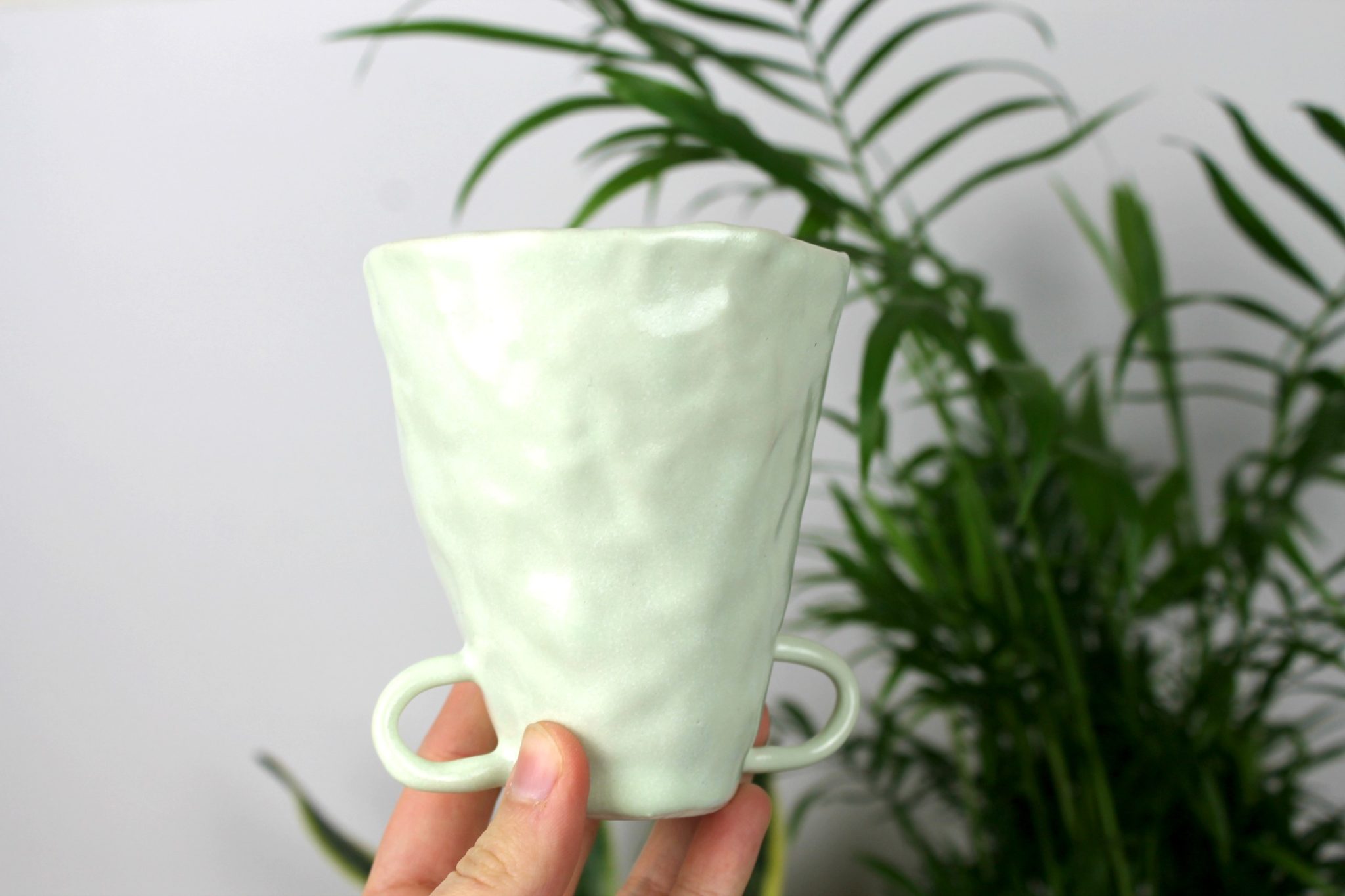 nice pear ceramics pinched green mug